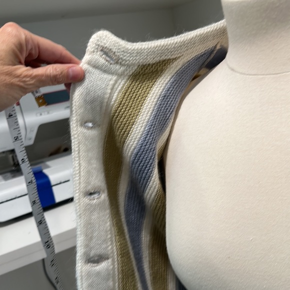 Vintage cardigan sweater, no tags, striped blue and green - Picture 7 of 8